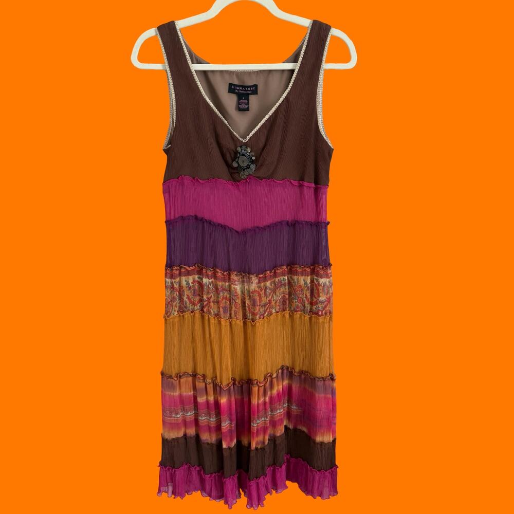 00's vintage earthy boho 100% silk chiffon peasant gypsy y2k dress Size 6